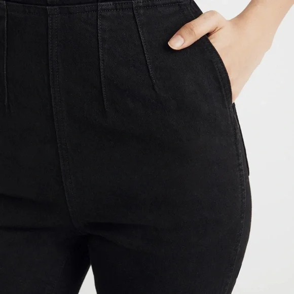 Madewell NO192 Denim Black Flare-Leg Jumpsuit in Bonner Wash Size 10 - Picture 5 of 7